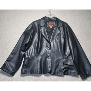 RVT Clothing Black Faux Leather Blazer Jacket Women 2X Button Front Lined